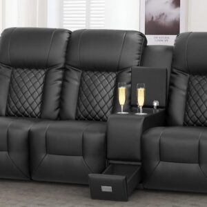 YONISEE 3 Seat Recliner Sofa, Large Reclining Sofa with Storage Console, Manual Reclining Chair with USB Ports, 2 Cell Phone Holder, 3 Seater Loveseat Recliner Couch for Living Room