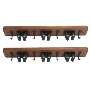 2PCS Mop and Broom Holder Wall Mount, Broom Holder Wood Broom Rack Garden Tool Rack Organizer for Laundry Room Decor with 3 Slots 4 Hooks