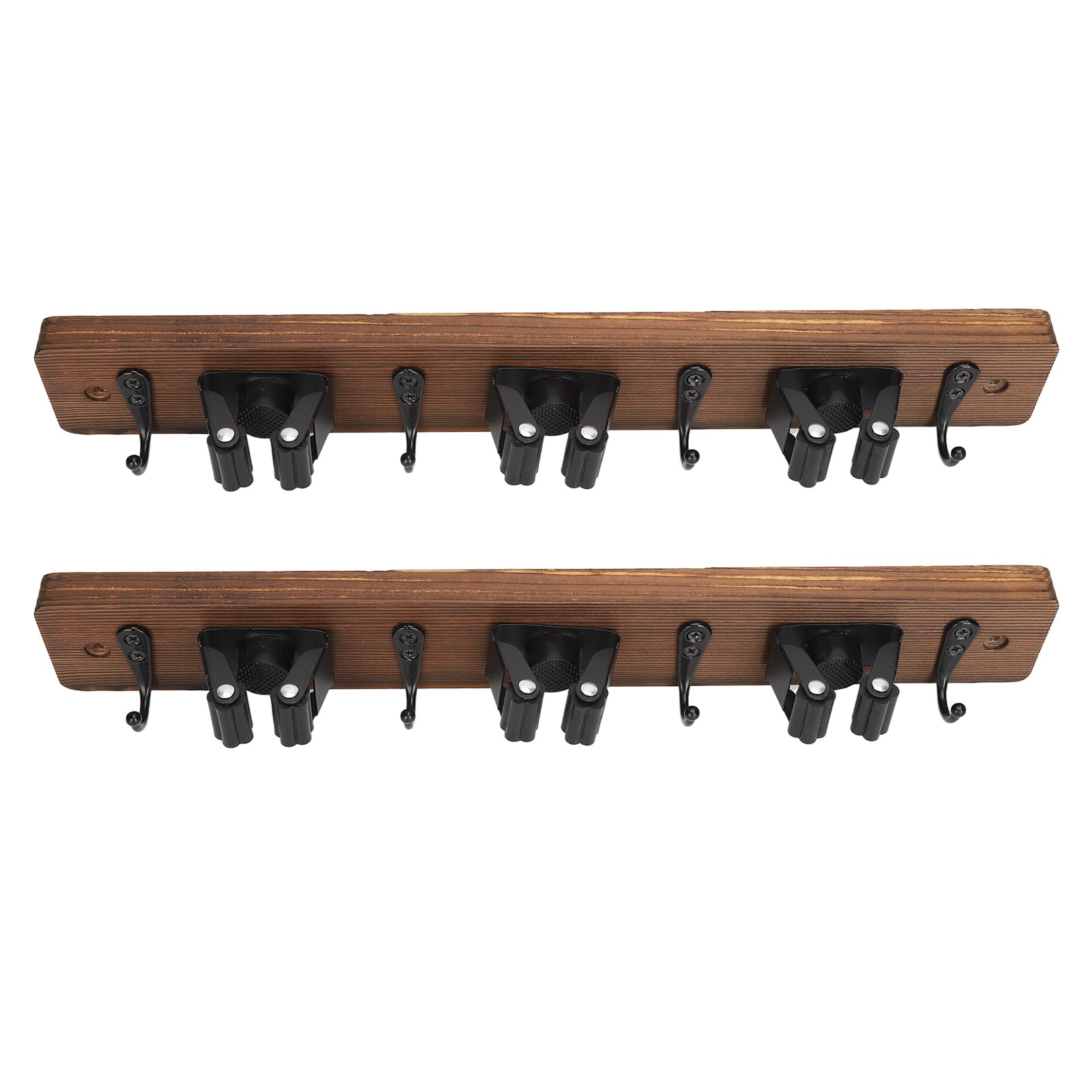 2PCS Mop and Broom Holder Wall Mount, Broom Holder Wood Broom Rack Garden Tool Rack Organizer for Laundry Room Decor with 3 Slots 4 Hooks