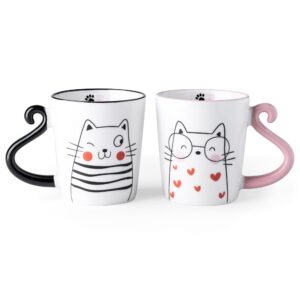 gbhome cat ceramic coffee mugs set of 2, 12oz handmade coffee mugs set for couples cat lovers,wedding gifts,anniversary engagement gifts,dishwasher & microwave safe