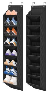 sleeping lamb 2 pack narrow over the door shoe organizer with 8 large deep pockets, hanging shoe rack for closet door storage for boots, sneakers (black)