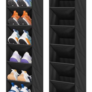 SLEEPING LAMB 2 Pack Narrow Over The Door Shoe Organizer with 8 Large Deep Pockets, Hanging Shoe Rack for Closet Door Storage for Boots, Sneakers (Black)