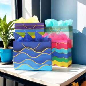 16" Extra Large Gift Bags with Tissue Papers, Extra Large Gift Bags with Handles, Large Gift Bags for Presents, Rainbow Big Gift Bags, Gold Gift Bags Large Size, Extra Large Birthday Gift Bags Bulk