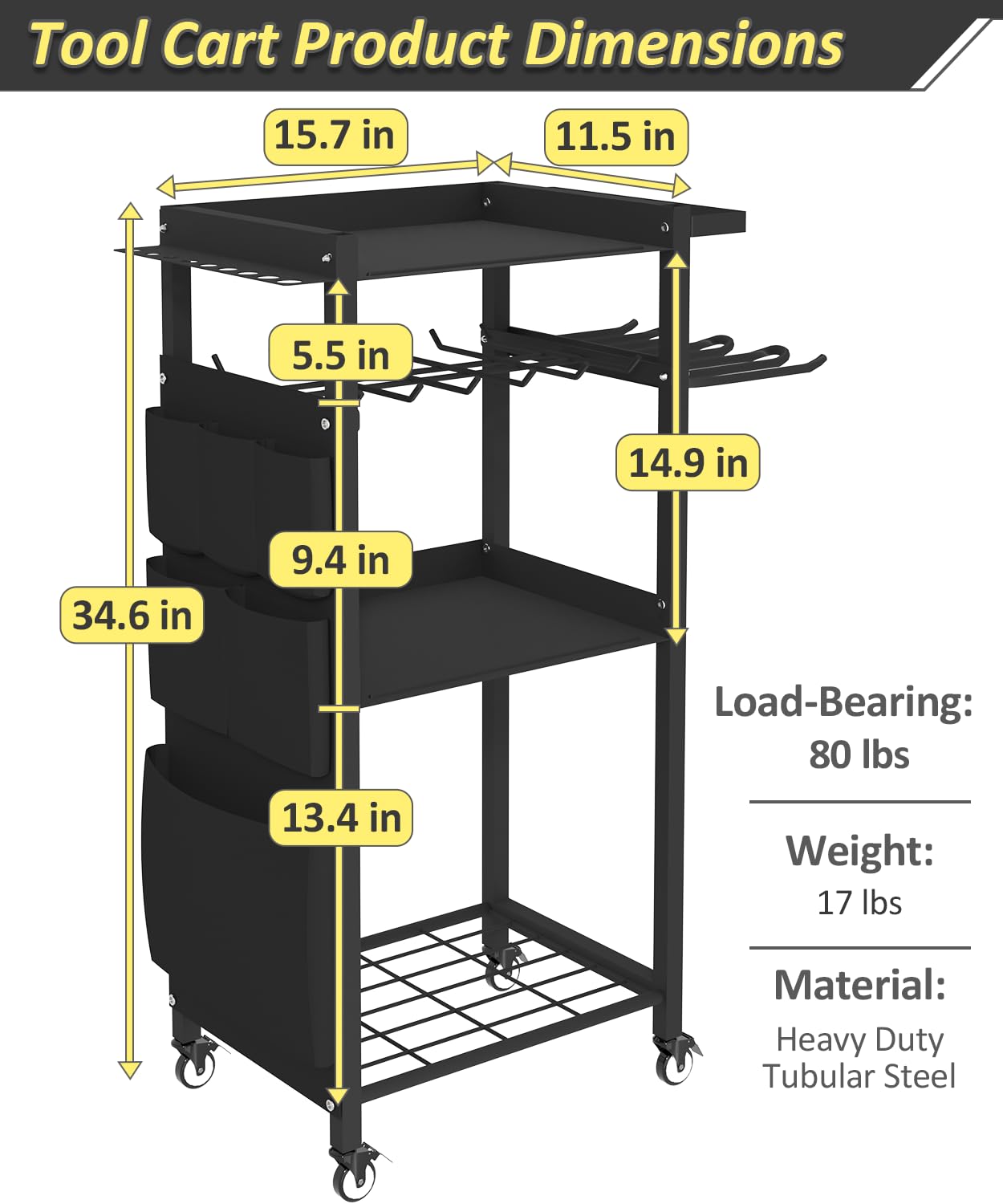 Artibear 4-Tier Rolling Power Tool Organizer Storage Cart, Garage Organization on Wheels Tool Cart with Drill Set Rack Shelf, Mechanic Utility Cart for Workbench & Outdoors Working, Gift for Men Dad