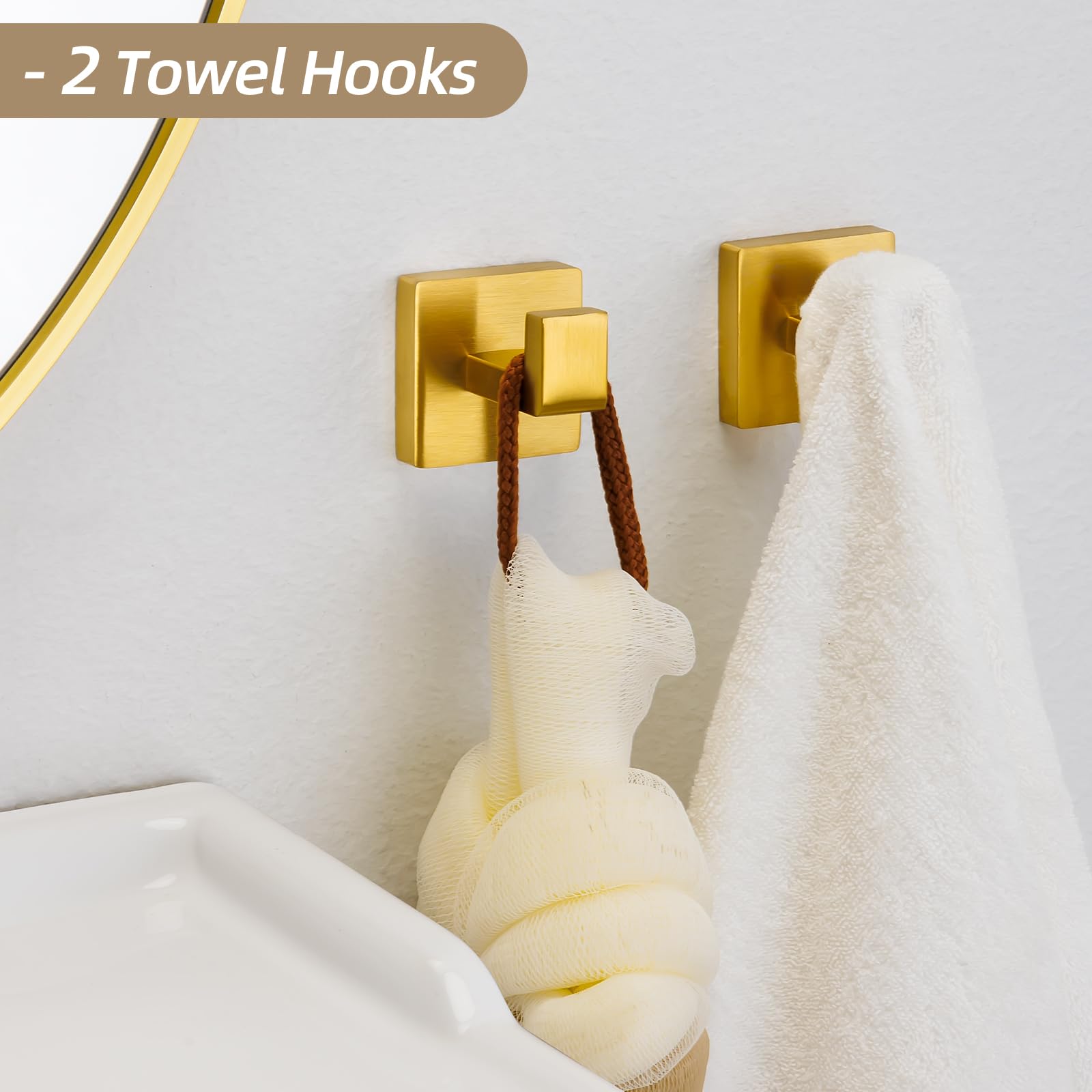 Fenas 5 Piece Bathroom Hardware Set 23.6 Inch Brushed Gold Towel Bar Set Bathroom Towel Holder Set Towel Rack Set Heavy Duty Wall Mounted