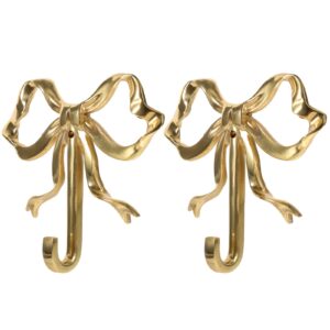 logofun 2pcs bow hook bowknot hook bow hooks for wall bowknot brass hook gold wall hook for hanging coat hat towel - large (3.62x3.54x0.79in)