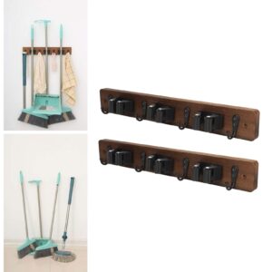 2PCS Mop and Broom Holder Wall Mount, Broom Holder Wood Broom Rack Garden Tool Rack Organizer for Laundry Room Decor with 3 Slots 4 Hooks