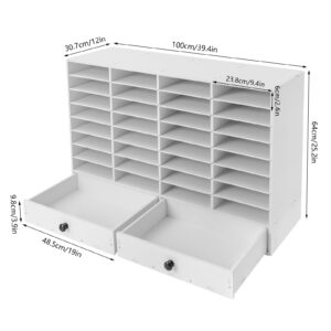 Literature Organizers 32 Compartment with 2 Drawers Office Mailbox with Adjustable Shelves 8-Tier Wood Literature Sorter for Office Home Classroom Mailrooms