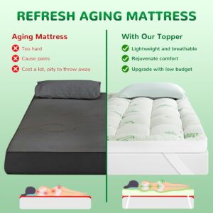 Bamboo_Mattress Topper Queen Size,1000 GSM Extra Thick Pillow Top with Breathable Air Mesh Sides,Cooling Mattress Pad Cover for Back Pain 4 Anchor Elastic Bands, 60x80 Inch