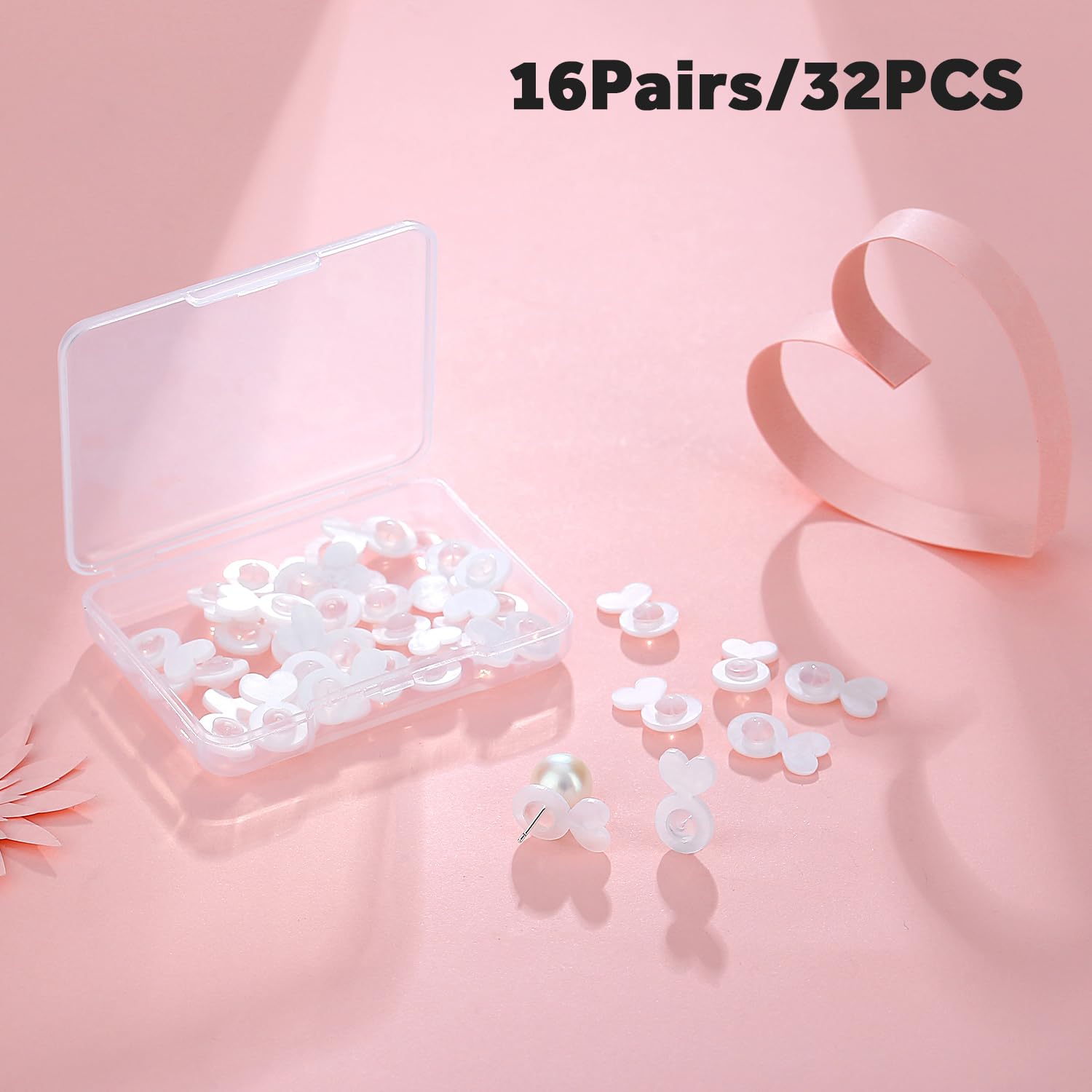 YixNahz Clear Silicone Earring Backs for Heavy Earring Support Backs, 32+200PCS Comfortable Rubber Earring Lifters Backs for Big Studs Earring Backs Replacements for Droopy Ears (32PCS - Love)