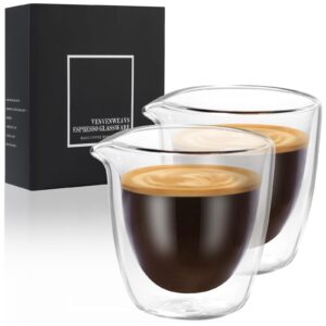 venvenweavs espresso cups set of 2,double wall 2.7oz spouts espresso shot cups,espresso accessories for espresso machine,clear espresso shot glass gift set