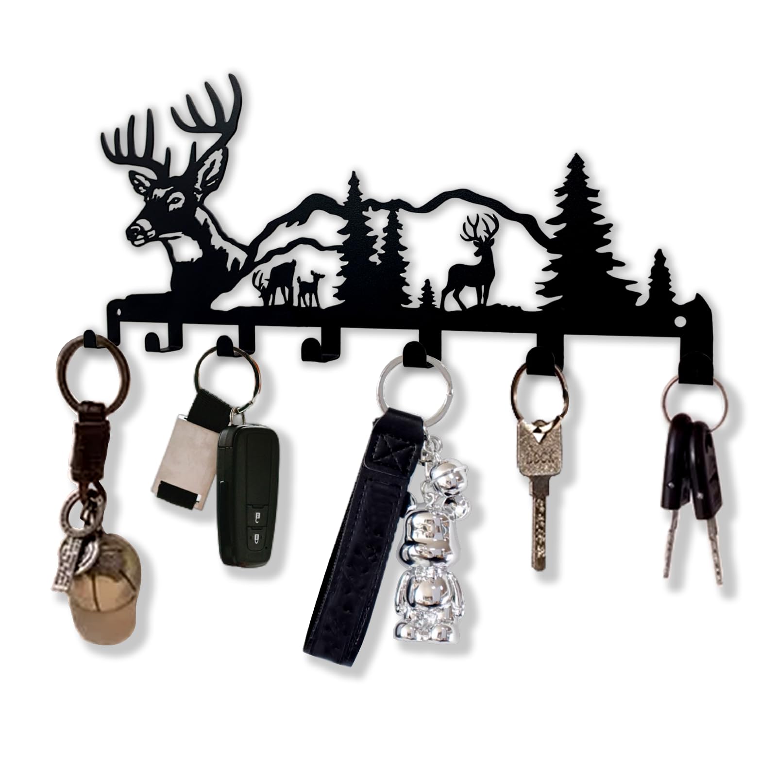 Sanshaoye Key Holder for Wall Decorative, Metal Key Holder, Key Organizer for Wall Mount, Hanging Key Rack with 7 Hooks, Key Hooks for Hallway Entryway Office Kitchen Farmhouse (Deer)