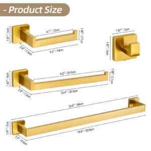 Fenas 5 Piece Bathroom Hardware Set 23.6 Inch Brushed Gold Towel Bar Set Bathroom Towel Holder Set Towel Rack Set Heavy Duty Wall Mounted