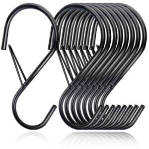 black s hooks hanging safety buckle with large opening fit most of rod, heavy duty s shaped closet hooks metal rack hooks for hanging jeans,clothes,purse,plants,kitchen pots, pans- 4 inch, (8 pack)