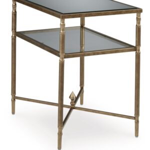 Signature Design by Ashley Cloverty Industrial Mirror-Tabletop End Table with Round Legs and Glass Shelf, Metallic