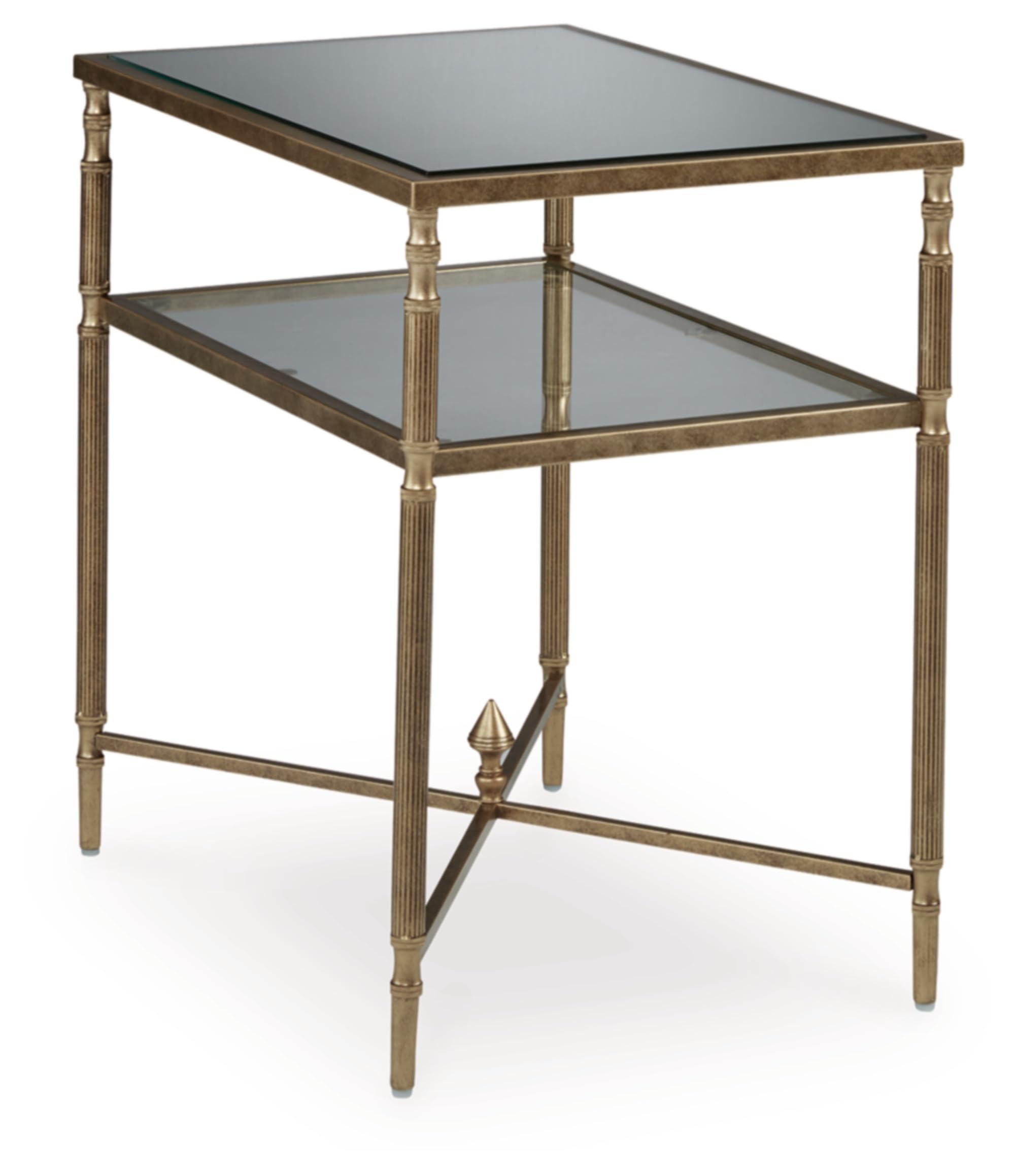 Signature Design by Ashley Cloverty Industrial Mirror-Tabletop End Table with Round Legs and Glass Shelf, Metallic