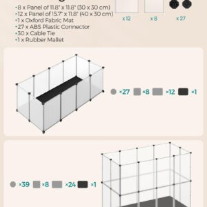 SONGMICS 20 Panels Guinea Pig Playpen,Removable Oxford Fabric Mat,Small Animal Pen, Pet Fence Indoor,DIY Plastic Enclosure for Hamsters, Rabbits, Hedgehogs, 49.2 x 24.8 x 16.5 Inches, White ULPC009W01