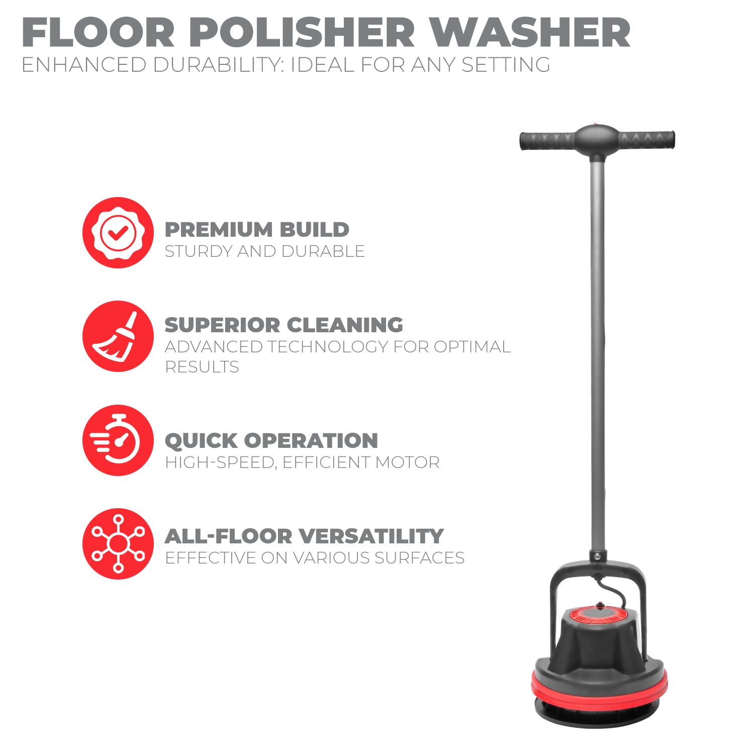 XtremepowerUS 10" Commercial Orbiter Hard Floor Polisher Cleaner Machine, Wide Cleaning Path Buffer Multi-Purpose Floor Cleaning, 39-Foot Long Cord