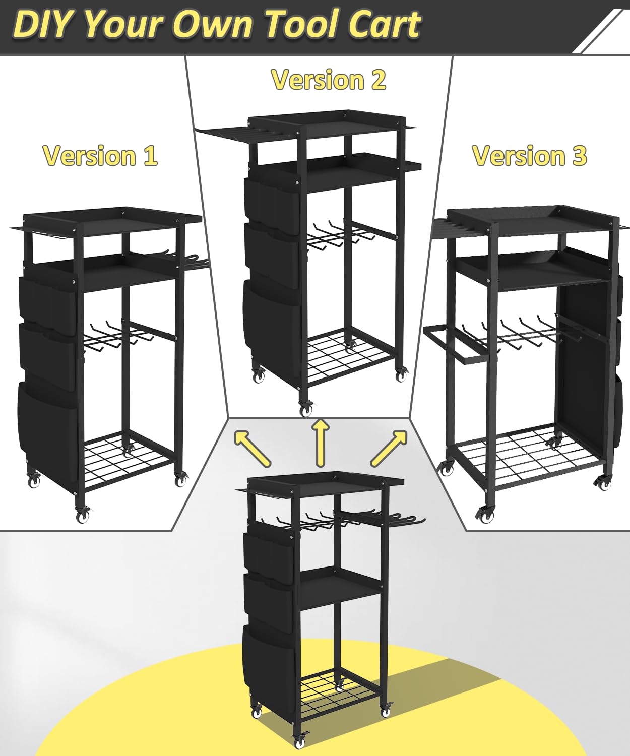 Artibear 4-Tier Rolling Power Tool Organizer Storage Cart, Garage Organization on Wheels Tool Cart with Drill Set Rack Shelf, Mechanic Utility Cart for Workbench & Outdoors Working, Gift for Men Dad