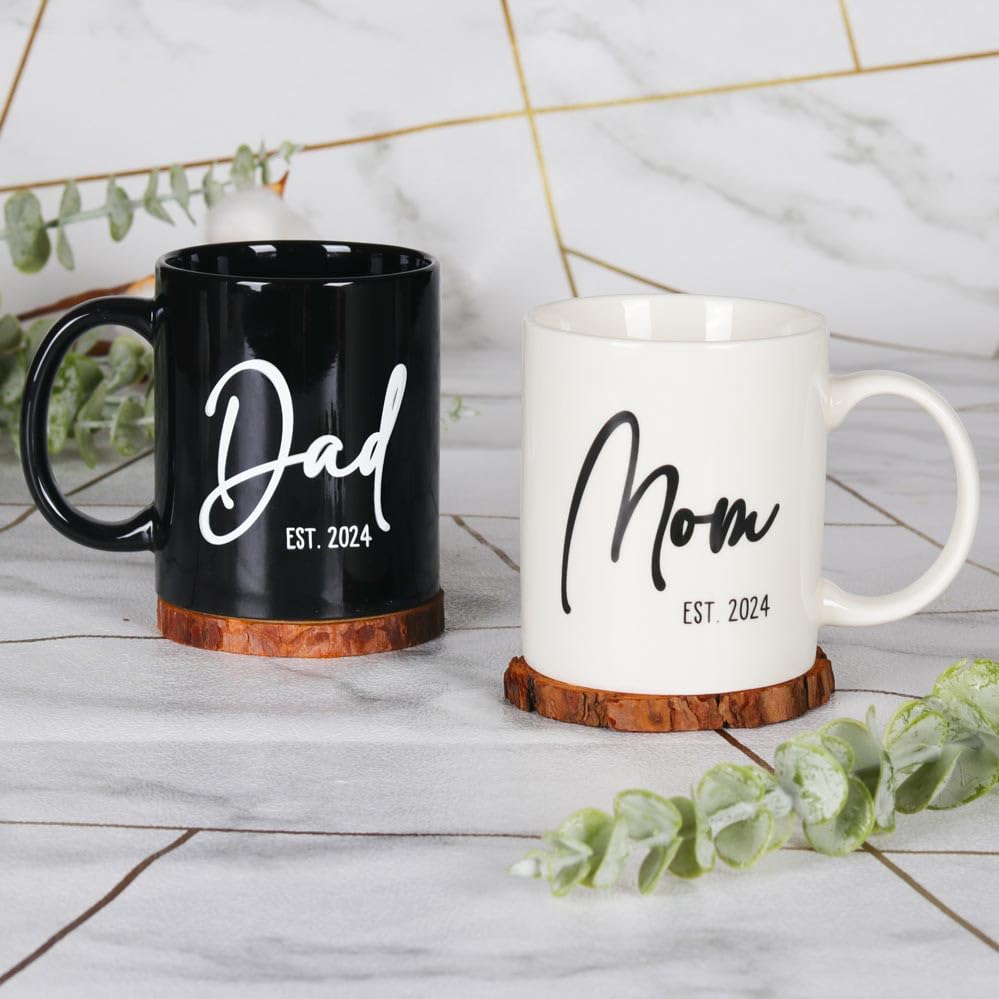 Breezy Valley Mom Dad Mugs Est 2024, New Parents Gifts for Couples - Pregnancy Gifts for Expecting Mom Dad, Baby Shower Gender Reveal Gifts - New Dad Mom to Be Gifts for 1st First Time