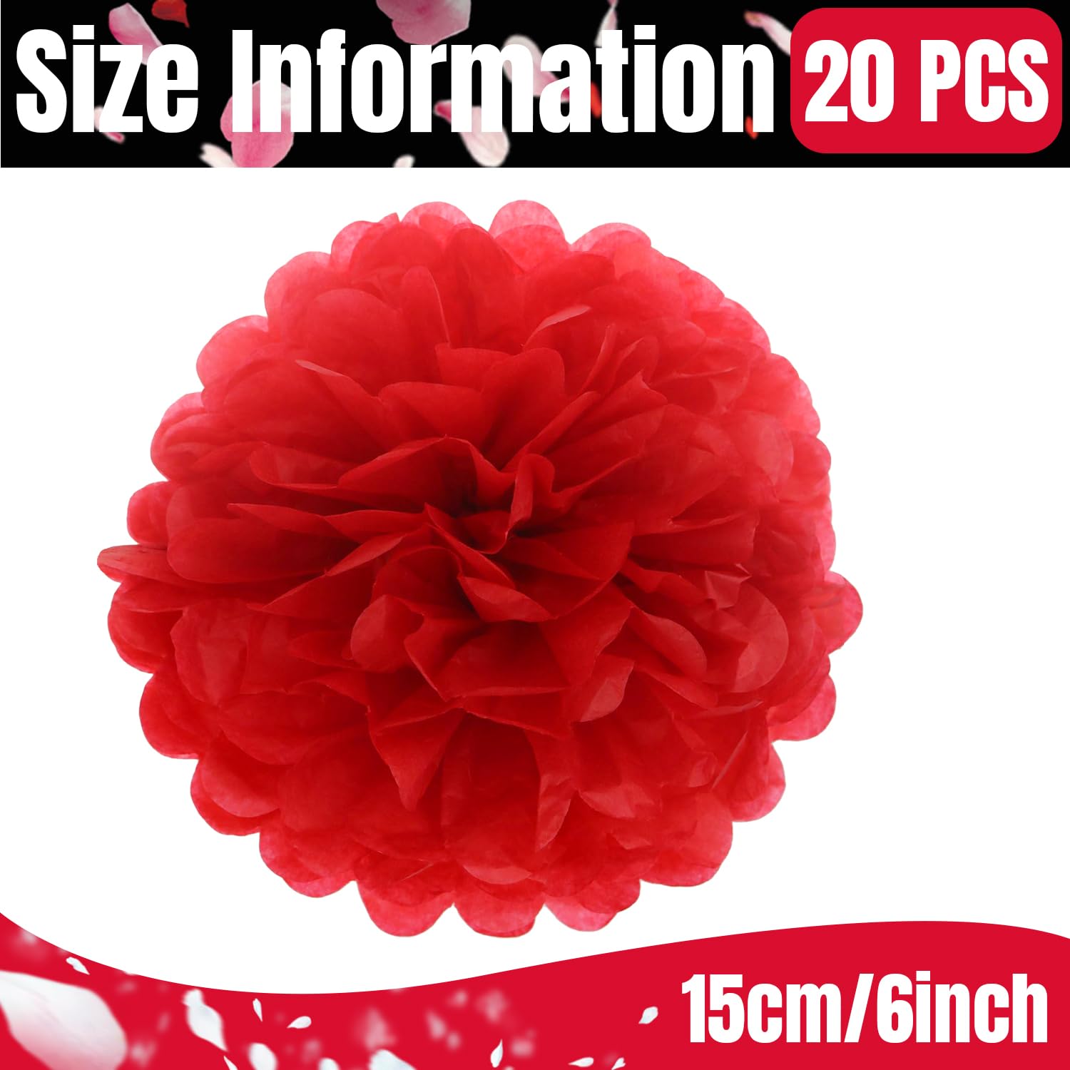 Qimoo 20pcs Red Paper Pom Poms Decorations, DIY Decorative Tissue Paper Pom-poms Flowers Ball for Party Wedding Outdoor Decoration