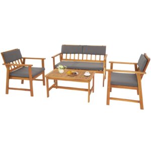 vingli outdoor patio furniture, 4 piece acacia wood sofa set w/coffee table, patio table and chairs set for deck, balcony, backyard (natural)