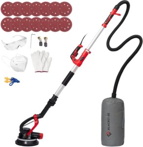 blackcube drywall sander, 880w electric drywall sander with vacuum dust collection, popcorn ceiling removal tool 5 variable speed 1000-2100rpm with led lights, 14 pcs sanding discs