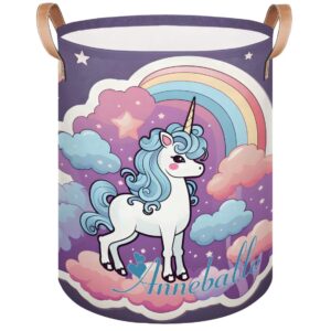 custom name large laundry basket cute rainbow unicorn personalized collapsible waterproof laundry hamper dirty clothes toys storage bin with handles