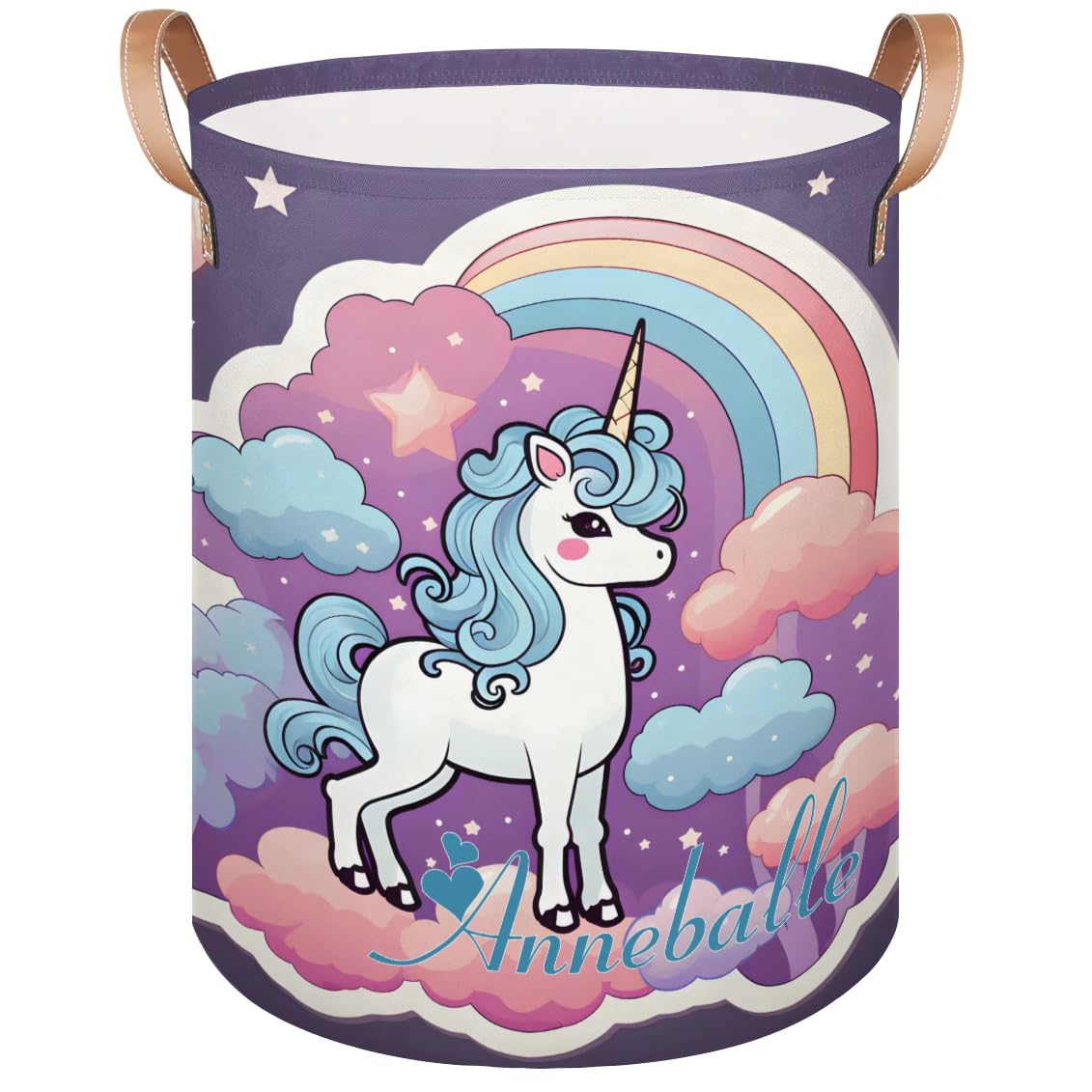 Custom Name Large Laundry Basket Cute Rainbow Unicorn Personalized Collapsible Waterproof Laundry Hamper Dirty Clothes Toys Storage Bin with Handles