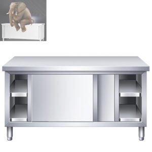 chbmz stainless steel prep table, w/sliding doors, heavy duty workbench w/cabinet, with backsplash and undershelf for kitchen restaurant (size : 80x60x80cm/31x24x31in)