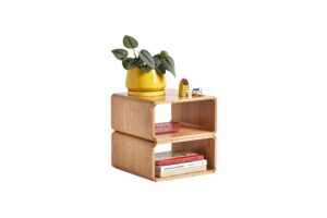 contempa single modular floor shelf stackable wooden oak shelving unit, multipurpose organization for bedroom living room office, and home décor contemporary and modern design, 14” w x 14” l, 14” h