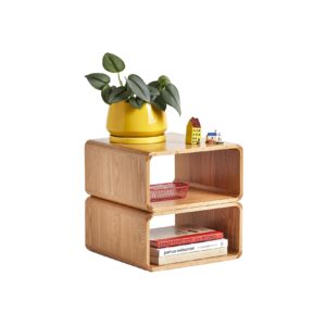 Contempa Single Modular Floor Shelf Stackable Wooden Oak Shelving Unit, Multipurpose Organization for Bedroom Living Room Office, and Home Décor Contemporary and Modern Design, 14” W x 14” L, 14” H