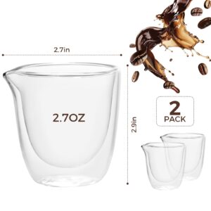 VENVENWEAVS Espresso Cups Set of 2,Double Wall 2.7OZ Spouts Espresso Shot Cups,Espresso Accessories For Espresso Machine,Clear Espresso Shot Glass Gift set