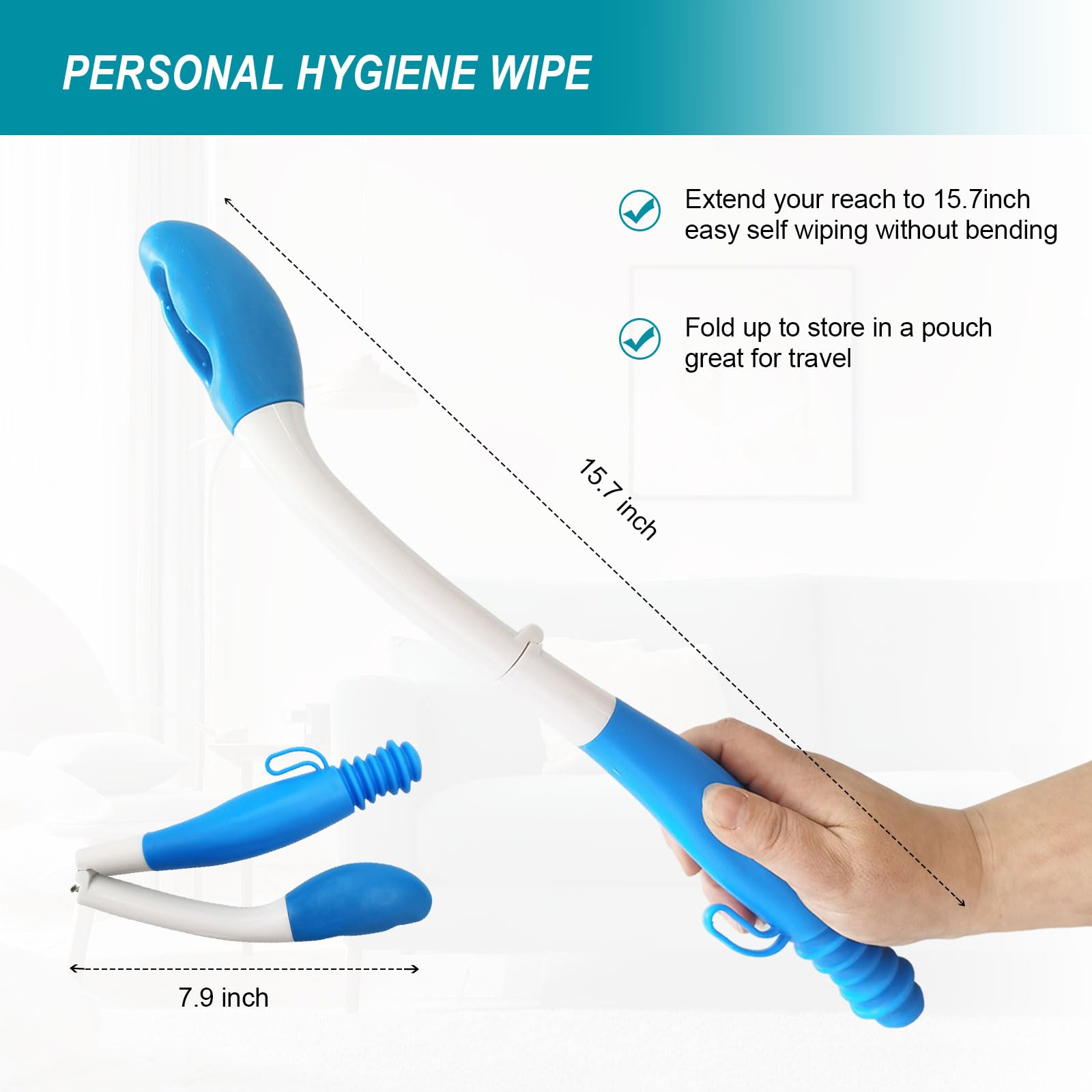 Foldable Toilet Aids for Wiping - Butt Wiper Self Wipe Assist Toilet Aid Wand - Long Reach Comfort Bottom Wiping Aid Tool - Daily Living Bathroom Aids for Limited Mobility