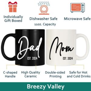 Breezy Valley Mom Dad Mugs Est 2024, New Parents Gifts for Couples - Pregnancy Gifts for Expecting Mom Dad, Baby Shower Gender Reveal Gifts - New Dad Mom to Be Gifts for 1st First Time