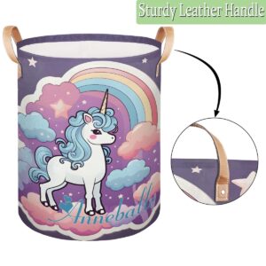 Custom Name Large Laundry Basket Cute Rainbow Unicorn Personalized Collapsible Waterproof Laundry Hamper Dirty Clothes Toys Storage Bin with Handles