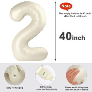 Number 2 Balloon 40 Inch Cream White Giant Two Balloon Number Birthday Decorations, 2nd 12 21st Party Celebration Decorations Graduations Anniversary Baby Shower