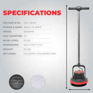 XtremepowerUS 10" Commercial Orbiter Hard Floor Polisher Cleaner Machine, Wide Cleaning Path Buffer Multi-Purpose Floor Cleaning, 39-Foot Long Cord