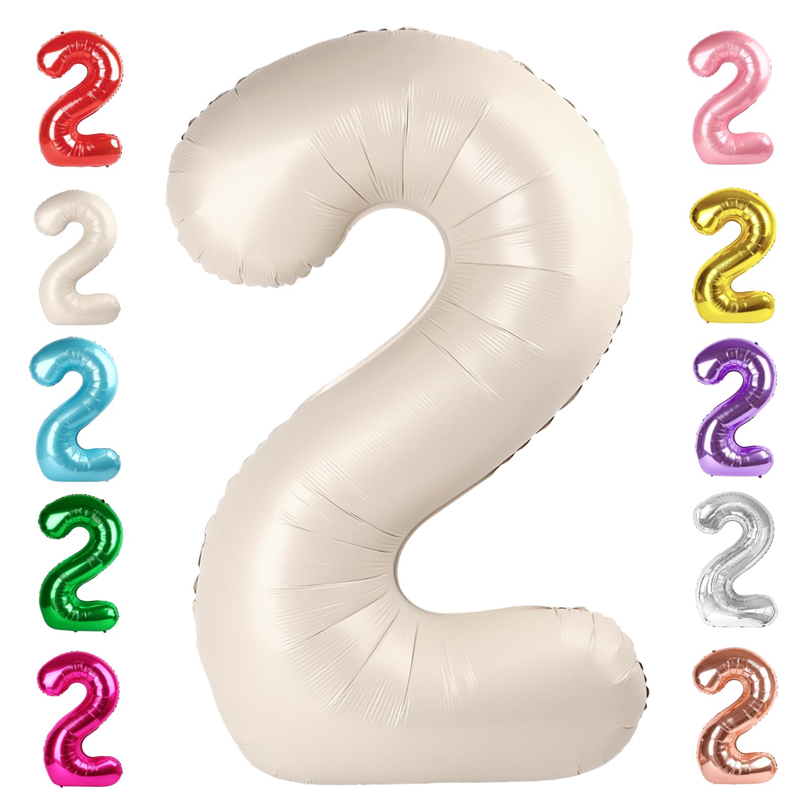 Number 2 Balloon 40 Inch Cream White Giant Two Balloon Number Birthday Decorations, 2nd 12 21st Party Celebration Decorations Graduations Anniversary Baby Shower