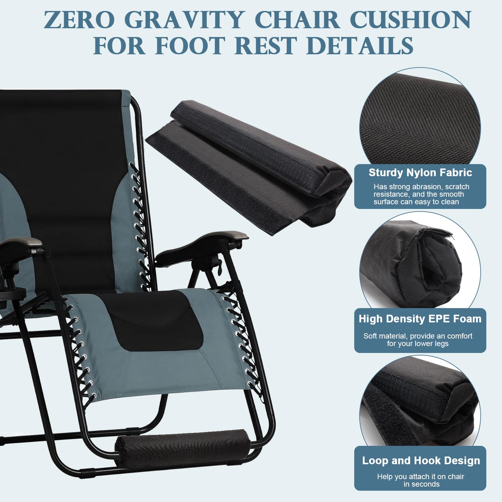 Zero Gravity Chair Cushion for Foot Rest, COITEK Long 15.9in Chair Footrest Cushion for Universal Folding Reclining Patio Chairs Outdoor Patio Lawn Camping Use