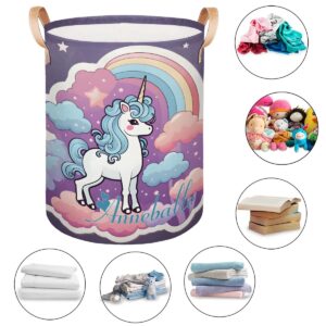 Custom Name Large Laundry Basket Cute Rainbow Unicorn Personalized Collapsible Waterproof Laundry Hamper Dirty Clothes Toys Storage Bin with Handles