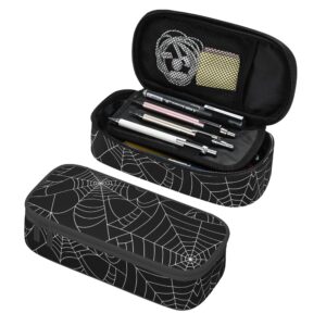 pauseboll spider web pencil case for kids, black pencil box large capacity durable pencil pouch storage pen bag stationary case desk organizer with zippers for teens adults