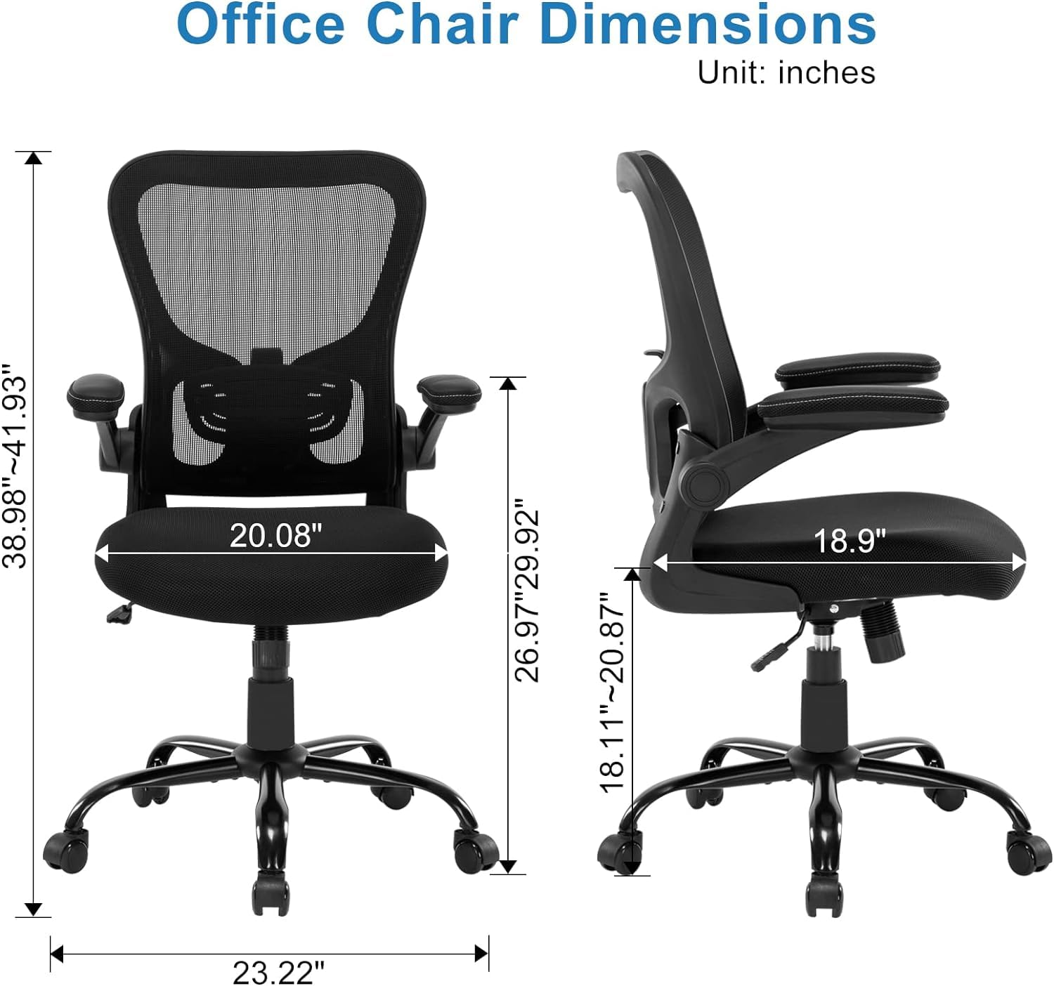 ZLchair Office Chair Ergonomic Desk Chair, Mesh Computer Home Office Desk Chairs with Adjustable Lumbar Support and Flip-up Armrests, Swivel Comfy Task Executive Chair, Black