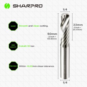 SHARPRO O Flute Upcut Spiral Rouer Bit 1/4 Inch Shank 1/4 Inch Cutting Dia. Carbide Single Flute CNC Router Bit, Ideal for Aluminum, Plastic, Acrylic, Wood, MDF and PVC