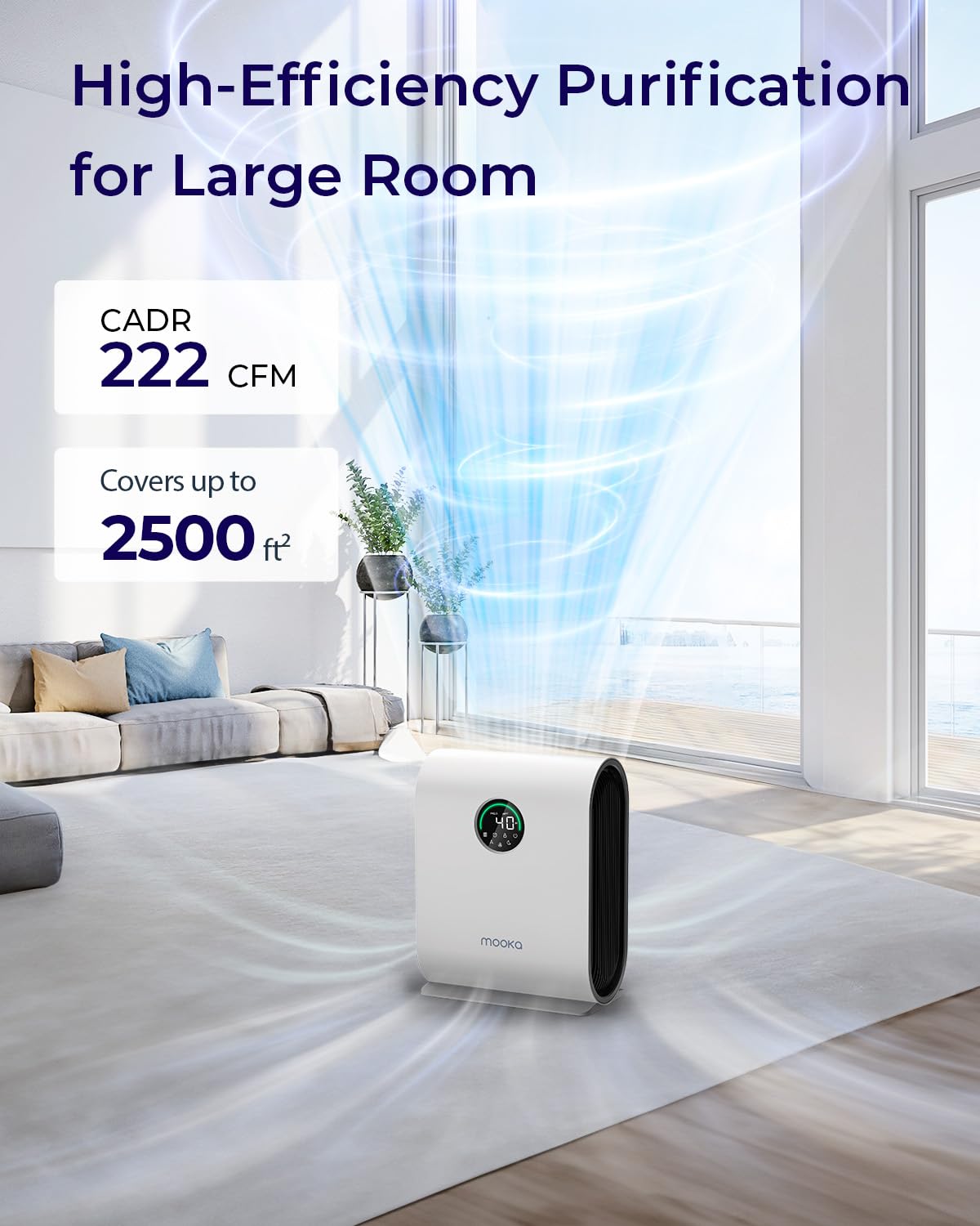 Air Purifiers for Home Large Room Up to 2500 ft² with PM 2.5 Display Air Quality Sensors, MOOKA H13 HEPA Air Purifier With Auto Mode for Pets Dust Odor Smoke, Timer, 15dB Sleep Mode for Bedroom, KJ217