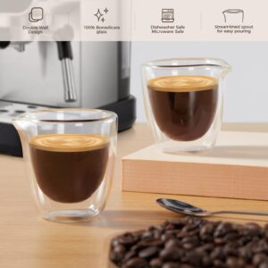 VENVENWEAVS Espresso Cups Set of 2,Double Wall 2.7OZ Spouts Espresso Shot Cups,Espresso Accessories For Espresso Machine,Clear Espresso Shot Glass Gift set