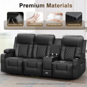 YONISEE 3 Seat Recliner Sofa, Large Reclining Sofa with Storage Console, Manual Reclining Chair with USB Ports, 2 Cell Phone Holder, 3 Seater Loveseat Recliner Couch for Living Room