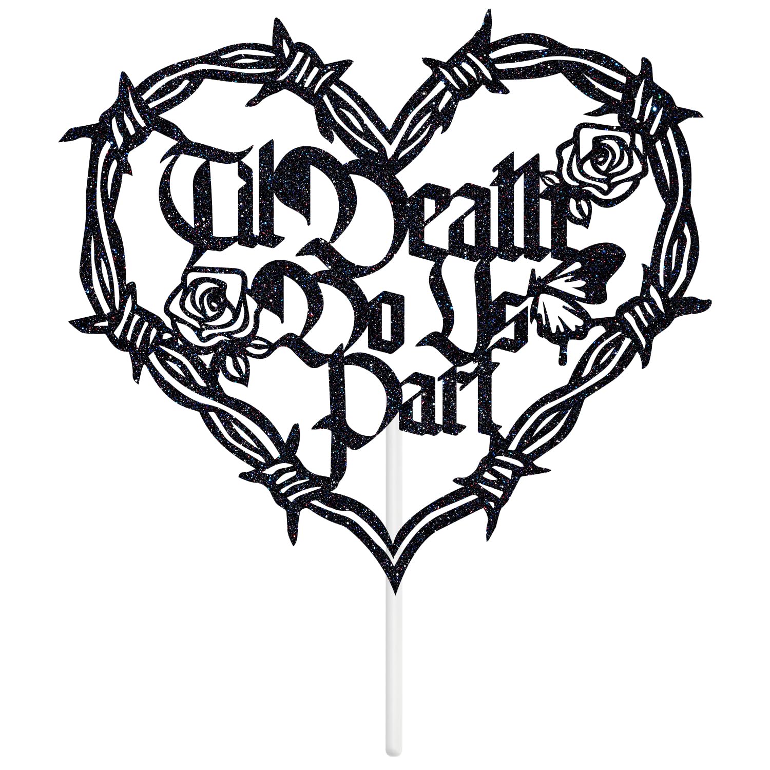 Til Death Do Us Part Cake Topper, Halloween Skull Wedding, Funny Bachelorette Bridal Shower Anniversary Party Decorations Supplies, Black Glitter