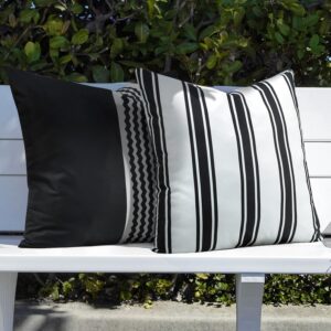 cygnus pack of 2 outdoor waterpoof throw pillow covers geometric stripes square garden cushion cases patio furniture pillow covers black and white,18x18 inch