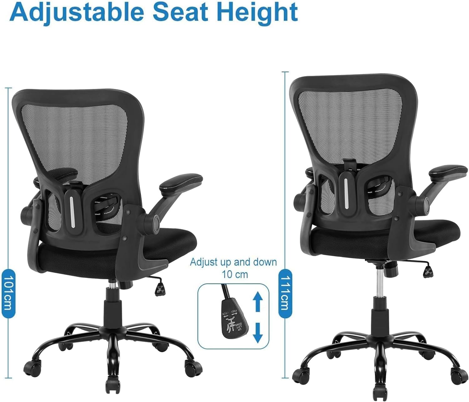 ZLchair Office Chair Ergonomic Desk Chair, Mesh Computer Home Office Desk Chairs with Adjustable Lumbar Support and Flip-up Armrests, Swivel Comfy Task Executive Chair, Black